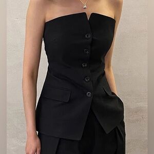Commense Strapless Vest Button up Tube Top Tailored Waistcoat
